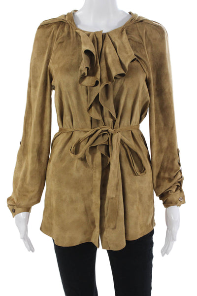 Elie Tahari Women Brown Polyester Petite 3/4 Sleeve Jacket Size S