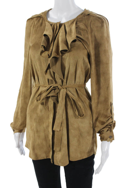 Elie Tahari Women Brown Polyester Petite 3/4 Sleeve Jacket Size S