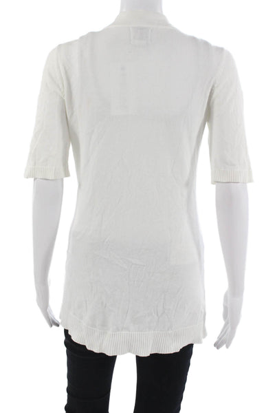 Tabitha Unisex Cardigan White Cotton V Neck Button Short Sleeve Size S