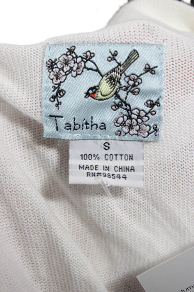 Tabitha Unisex Cardigan White Cotton V Neck Button Short Sleeve Size S