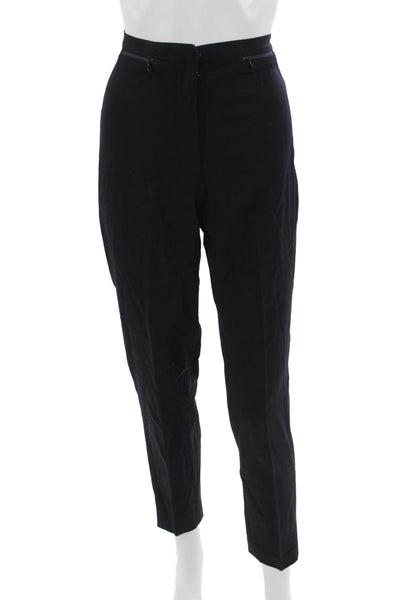 Piazza Sempione Women Black Ankle Dress Pants Wool Spandex Hook & Eye Size 38