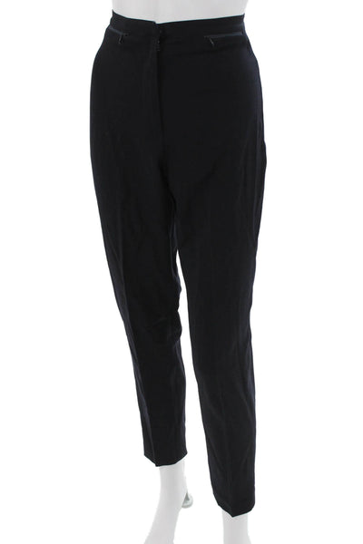Piazza Sempione Women Black Ankle Dress Pants Wool Spandex Hook & Eye Size 38