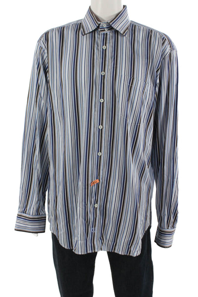 Bugatchi Mens Striped Long Sleeve Button Up Cotton Shirt Size L