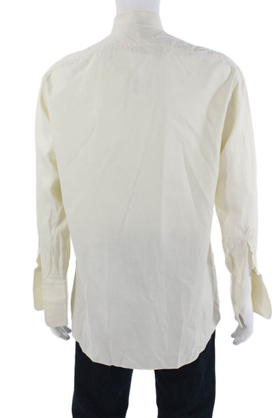 Victor Talbots Mens Band Collar Striped Shirt Beige Long Sleeve Cotton Size L