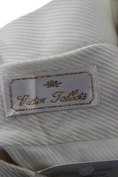 Victor Talbots Mens Band Collar Striped Shirt Beige Long Sleeve Cotton Size L