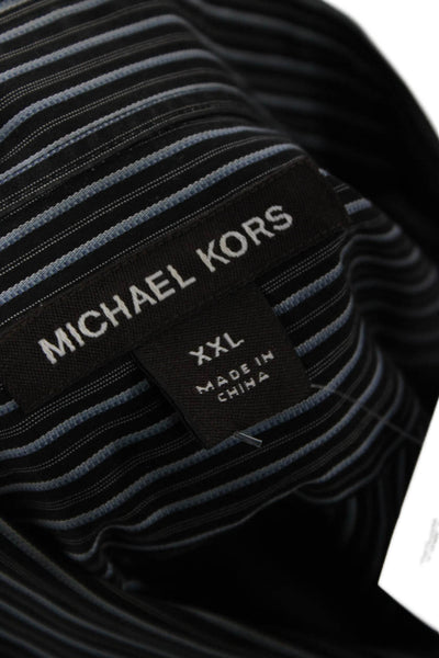 Michael Kors Mens Striped Cotton Point Collar Button-Up Black Size 2XL