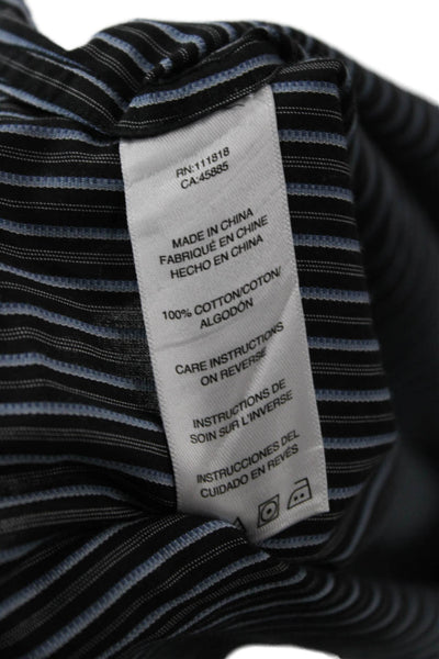 Michael Kors Mens Striped Cotton Point Collar Button-Up Black Size 2XL