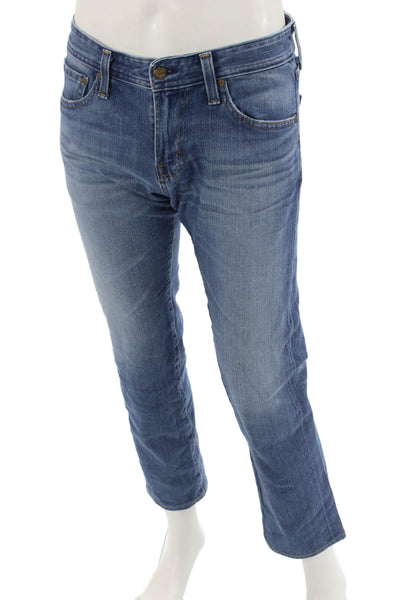 AG Mens Cropped Straight Jeans Blue Button Size 30