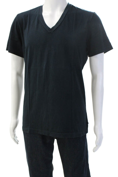 Designer Mens V Neck Black T Shirt Short Sleeve 100% Combed Cotton Solid Size 2