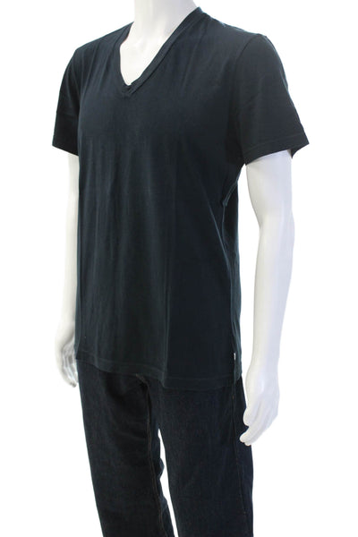 Designer Mens V Neck Black T Shirt Short Sleeve 100% Combed Cotton Solid Size 2