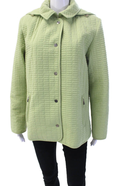 Portrait Women Quilted Jacket Green Collared Button Long Sleeve Size M