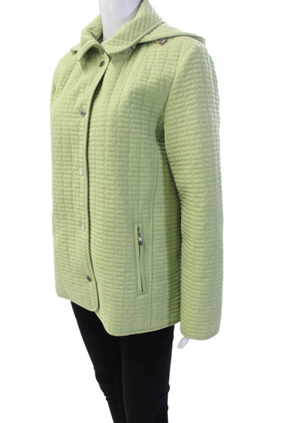 Portrait Women Quilted Jacket Green Collared Button Long Sleeve Size M