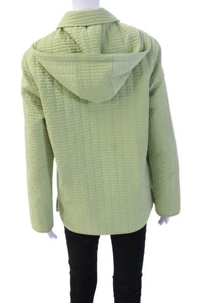 Portrait Women Quilted Jacket Green Collared Button Long Sleeve Size M