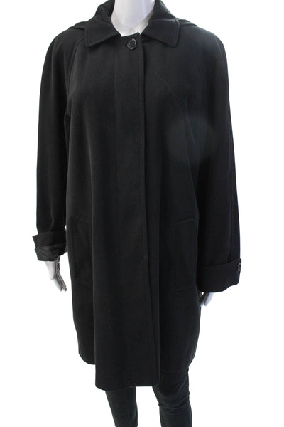 Gallery Womens Overcoat Black Collared Button 100% Polyester Long Sleeve Size M