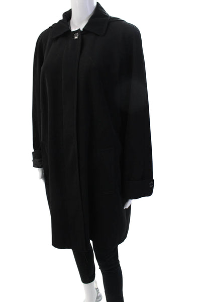Gallery Womens Overcoat Black Collared Button 100% Polyester Long Sleeve Size M