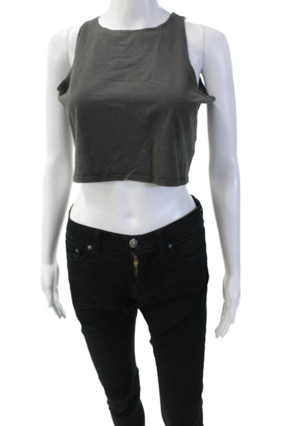 Emma & Sam Womens Cropped Basic Dark Gray Tank Crew Neck Size L