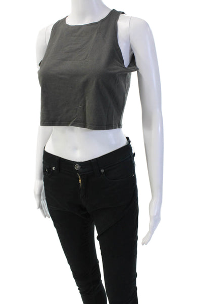 Emma & Sam Womens Cropped Basic Dark Gray Tank Crew Neck Size L