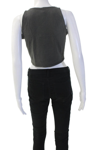 Emma & Sam Womens Cropped Basic Dark Gray Tank Crew Neck Size L