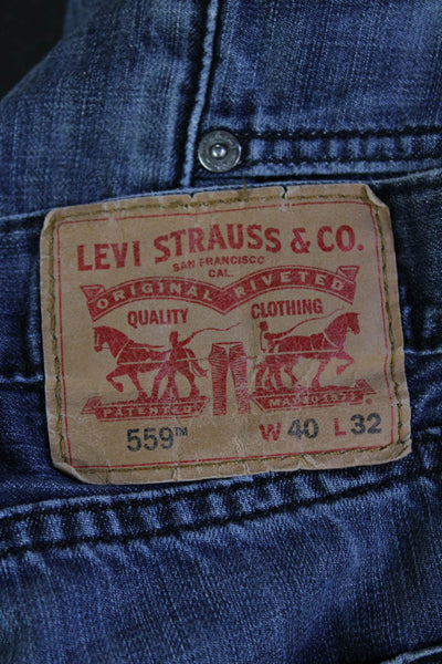 Levis Mens Wide Leg Dark Blue Cotton Jeans Size 40