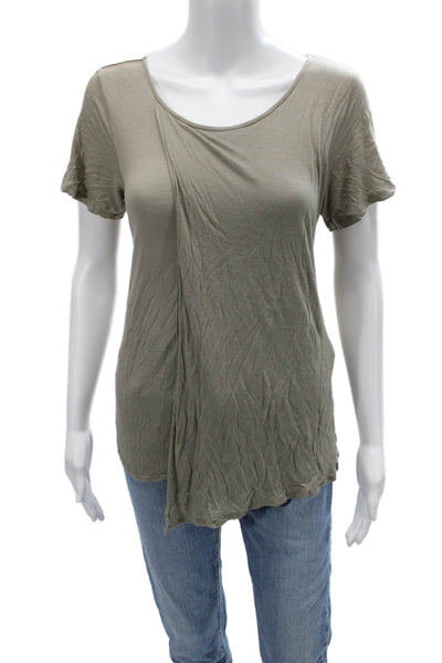 Theory Women Basic Gray Modal Short Sleeve Round Neck T-Shirt Army Size M