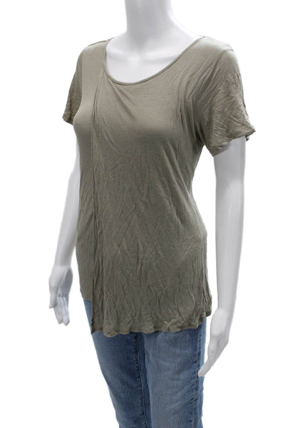 Theory Women Basic Gray Modal Short Sleeve Round Neck T-Shirt Army Size M