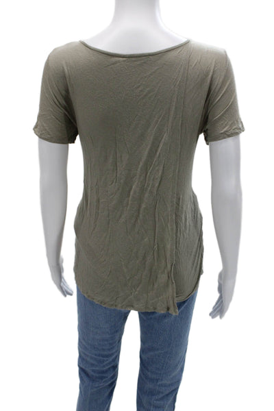 Theory Women Basic Gray Modal Short Sleeve Round Neck T-Shirt Army Size M