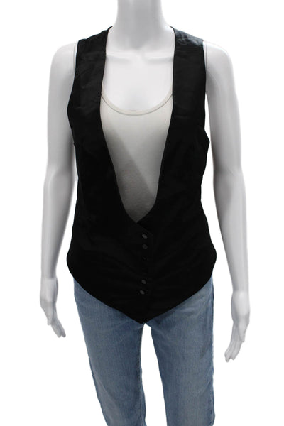 Zara Women Black V-Neck Buckle Vest Cotton Rayon Spandex Size M