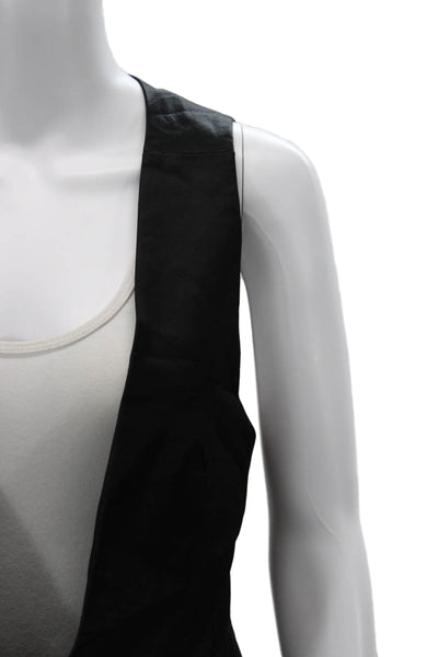Zara Women Black V-Neck Buckle Vest Cotton Rayon Spandex Size M