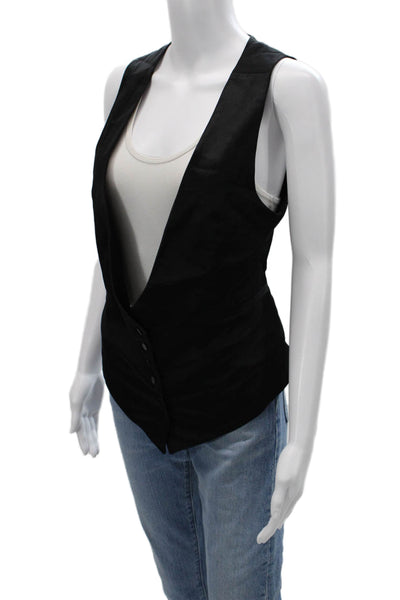Zara Women Black V-Neck Buckle Vest Cotton Rayon Spandex Size M