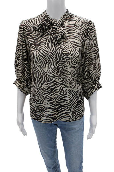 Samsoe & Samsoe Womens Beige Animal Print High Neck 3/4 Sleeve Blouse Size S