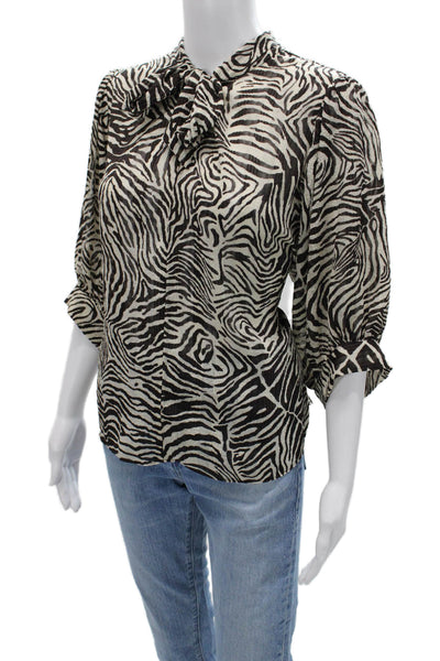 Samsoe & Samsoe Womens Beige Animal Print High Neck 3/4 Sleeve Blouse Size S