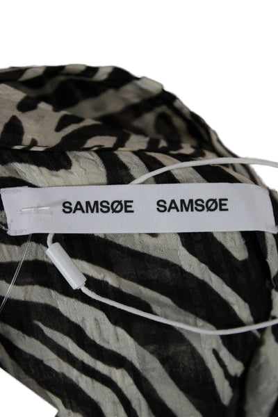 Samsoe & Samsoe Womens Beige Animal Print High Neck 3/4 Sleeve Blouse Size S