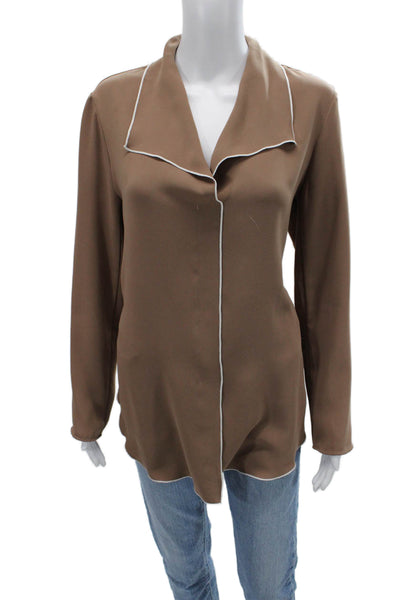 Babaton Womens Collared Solid Brown Polyester Long Sleeve Blouse Size M