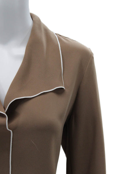 Babaton Womens Collared Solid Brown Polyester Long Sleeve Blouse Size M