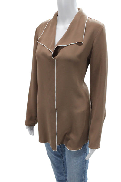 Babaton Womens Collared Solid Brown Polyester Long Sleeve Blouse Size M