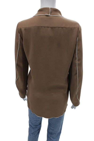 Babaton Womens Collared Solid Brown Polyester Long Sleeve Blouse Size M