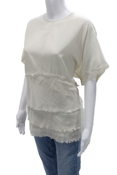Zara Women Basic Beige Short Sleeve Round Neck Blouse Button Size L