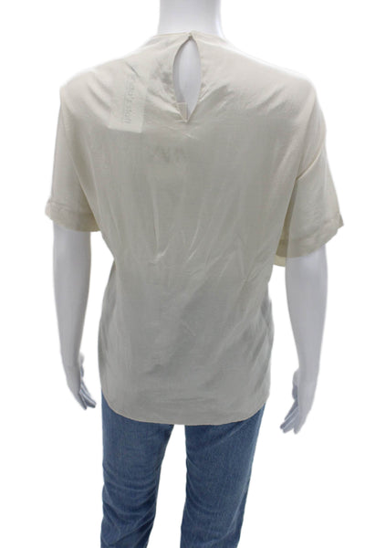 Zara Women Basic Beige Short Sleeve Round Neck Blouse Button Size L