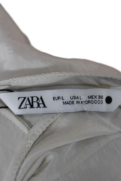 Zara Women Basic Beige Short Sleeve Round Neck Blouse Button Size L