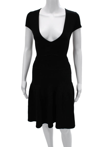 Shoshanna Womens Black Fit & Flare V-Neck Short Sleeve Short Dress Size M