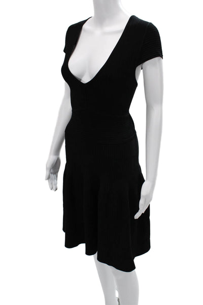 Shoshanna Womens Black Fit & Flare V-Neck Short Sleeve Short Dress Size M