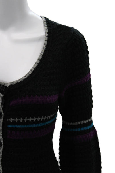 Aqua Unisex Black 90s Acrylic Cardigan Round Neck Button 3/4 Sleeve Size M