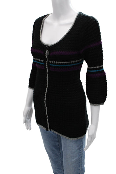 Aqua Unisex Black 90s Acrylic Cardigan Round Neck Button 3/4 Sleeve Size M