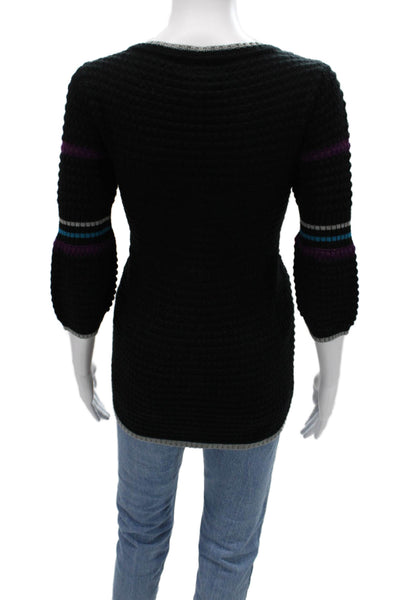Aqua Unisex Black 90s Acrylic Cardigan Round Neck Button 3/4 Sleeve Size M