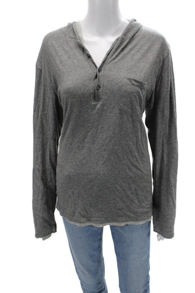 RLX Ralph Lauren Unisex Gray Pima Cotton Henley Hoodie Long Sleeve Size M