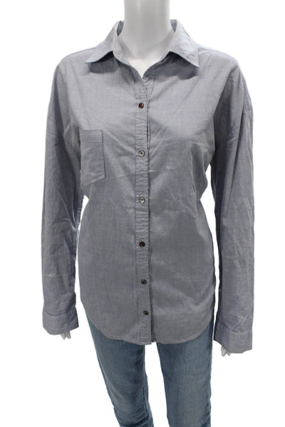 PJK Patterson J Kincaid Women Gray Cotton Collared Button-Up Long Sleeve Size S
