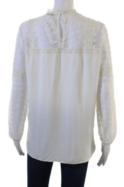 Sandro Women White Floral Viscose High Neck Long Sleeve Button Blouse Size 2