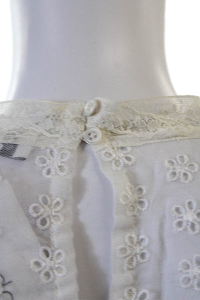 Sandro Women White Floral Viscose High Neck Long Sleeve Button Blouse Size 2