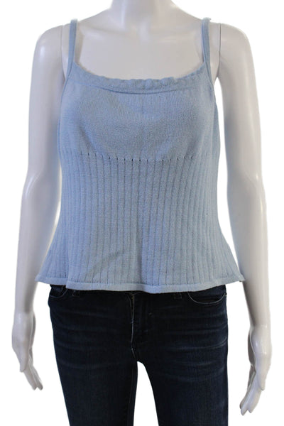 St. John Women Light Blue Wool Camisole Square Neck Sleeveless Size L