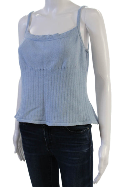 St. John Women Light Blue Wool Camisole Square Neck Sleeveless Size L